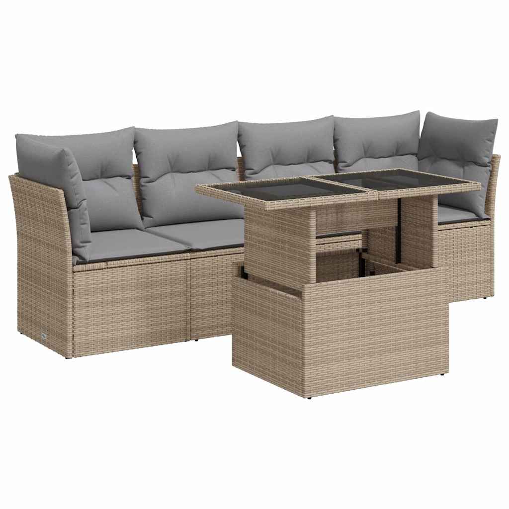 Thumbnail - vidaXL 5-tlg. Garten-Sofagarnitur mit Kissen Beige Poly Rattan