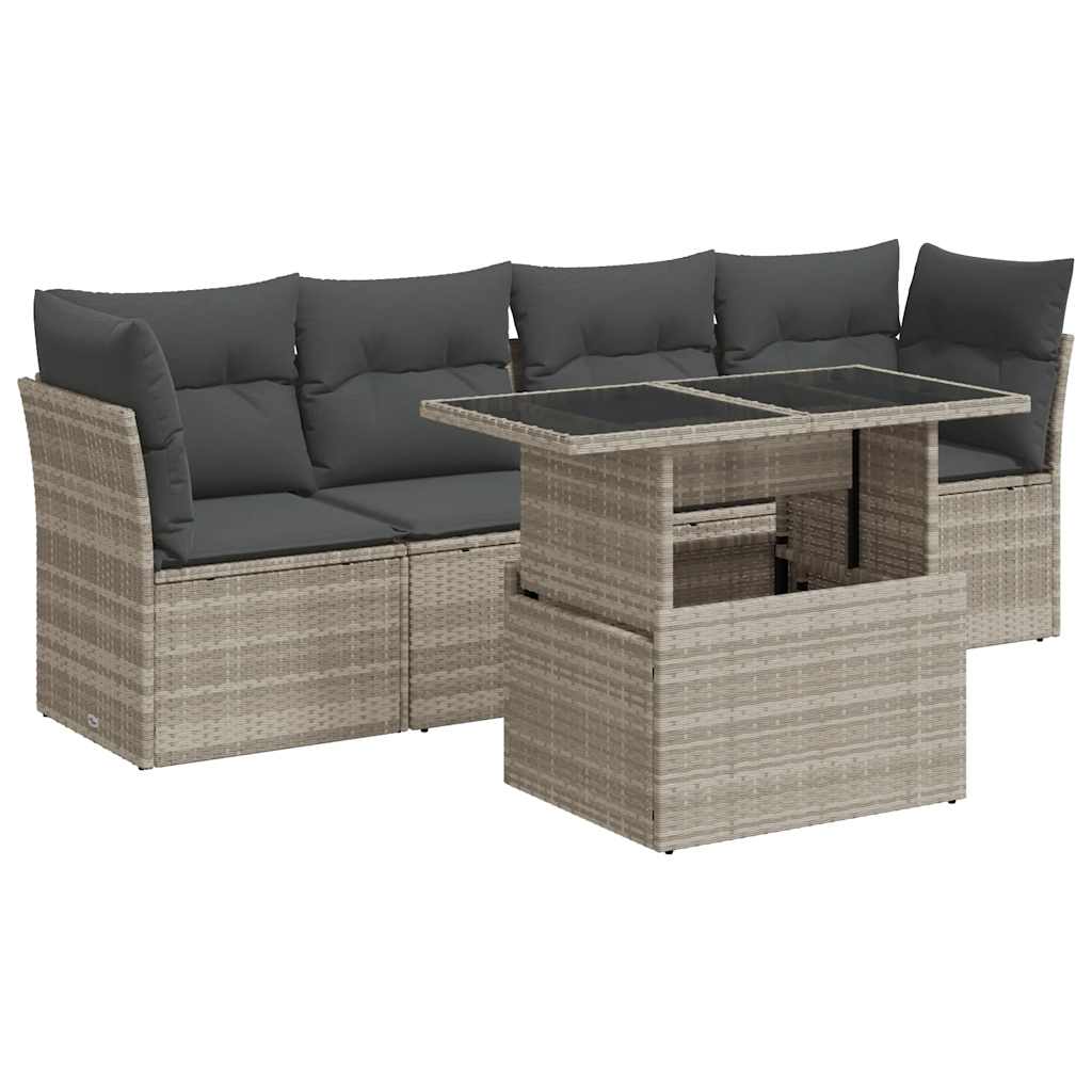 Thumbnail - vidaXL 5-tlg. Garten-Sofagarnitur mit Kissen Hellgrau Poly Rattan