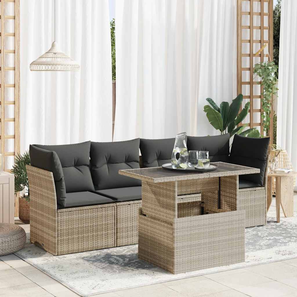 vidaXL Set canapele de grădină cu perne, 5 piese gri deschis poliratan