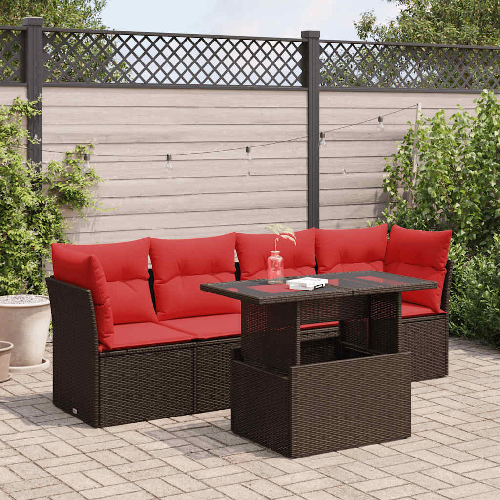 vidaXL 5-delige Loungeset met kussens poly rattan acacia bruin
