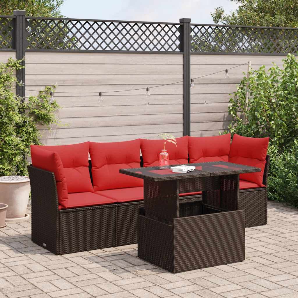 vidaXL Set canapele de grădină cu perne, 5 piese, maro, poliratan
