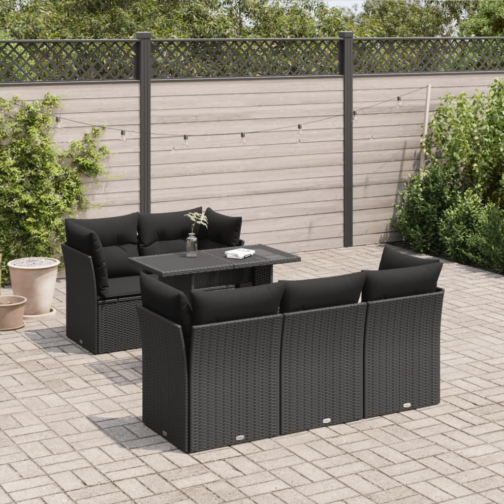 vidaXL 6-tlg. Garten-Sofagarnitur mit Kissen Schwarz Poly Rattan