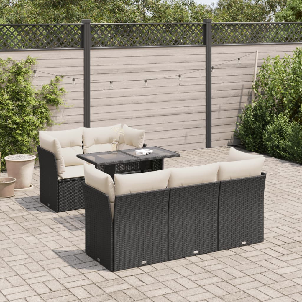 6-tlg. Garten-Sofagarnitur mit Kissen Schwarz Poly Rattan