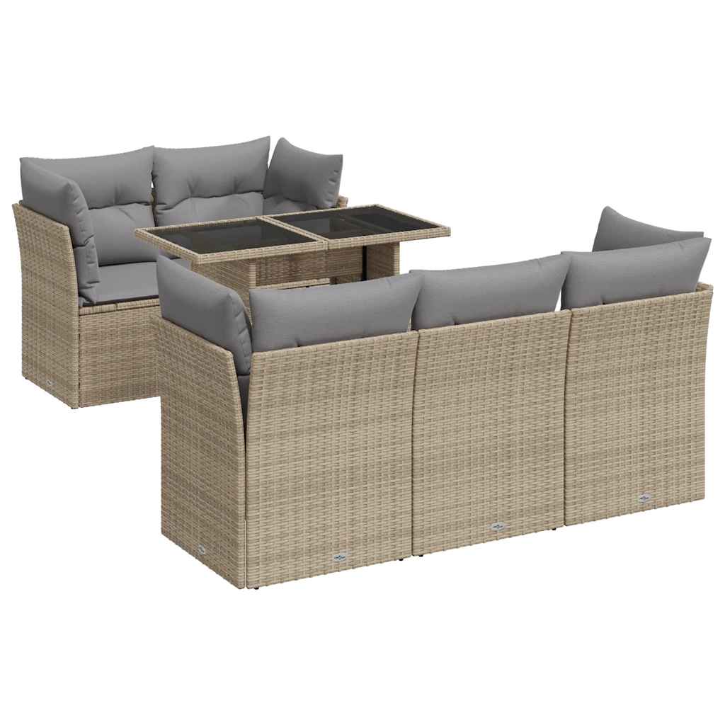 Thumbnail - vidaXL 6-tlg. Garten-Sofagarnitur mit Kissen Beige Poly Rattan