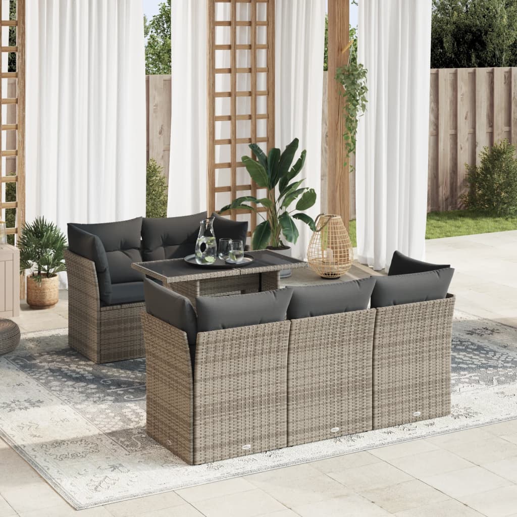 vidaXL 6-tlg. Garten-Sofagarnitur mit Kissen Grau Poly Rattan