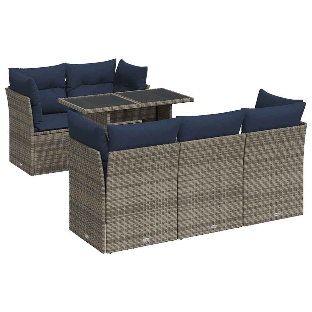 vidaXL Set mobilier grădină cu perne 6 piese gri poliratan/lemn acacia-image-3326102