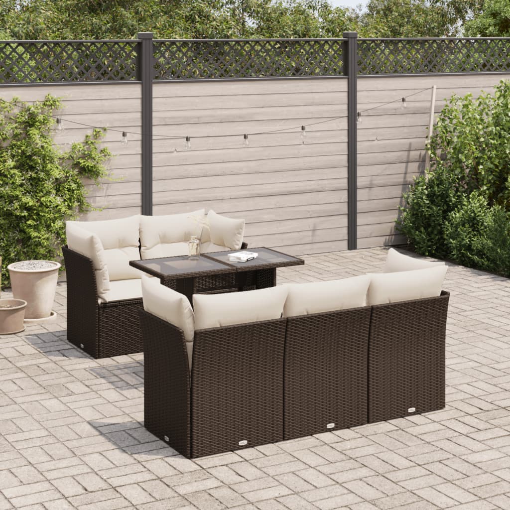 6-tlg. Garten-Sofagarnitur mit Kissen Braun Poly Rattan