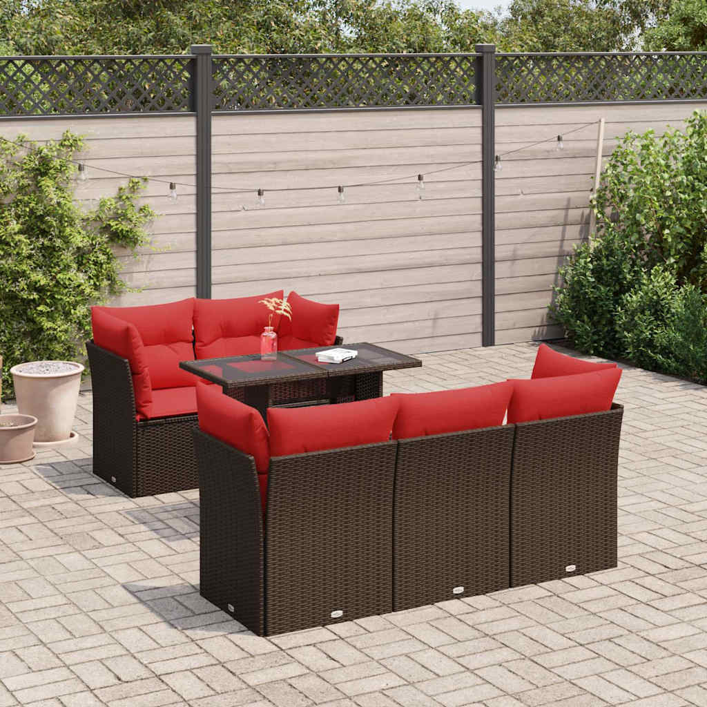 vidaXL 6-tlg. Garten-Sofagarnitur mit Kissen Braun Poly Rattan Akazie