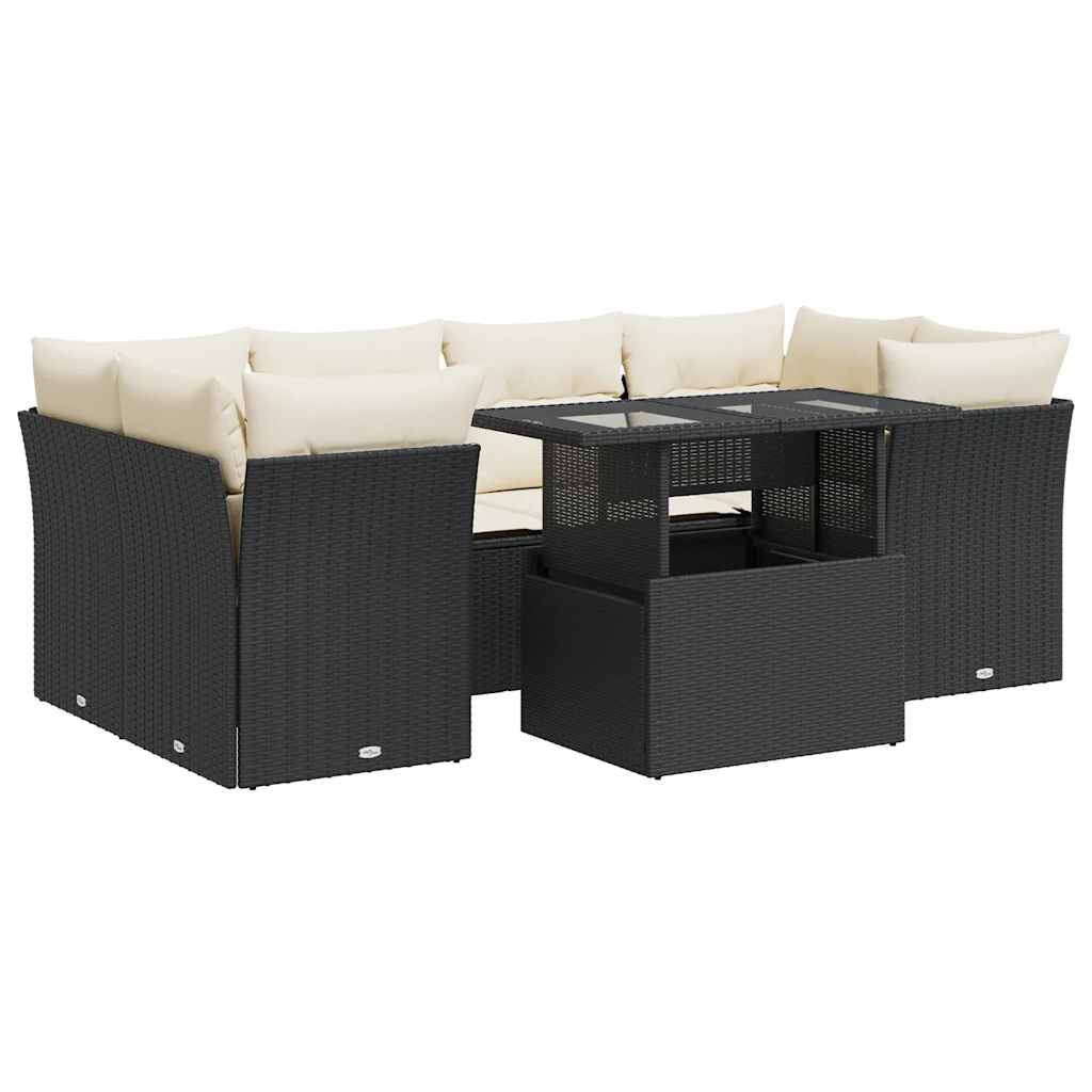 Thumbnail - vidaXL 7-tlg. Garten-Sofagarnitur mit Kissen Schwarz Poly Rattan