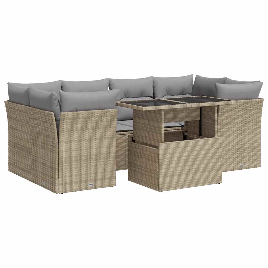 Thumbnail - vidaXL 7-tlg. Garten-Sofagarnitur mit Kissen Beige Poly Rattan