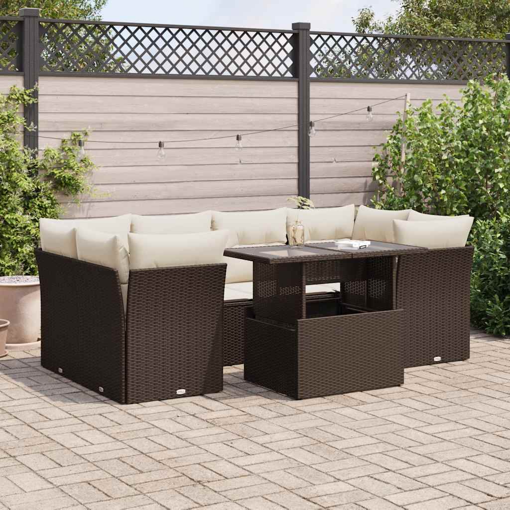 vidaXL Set canapele de grădină cu perne, 7 piese, maro, poliratan