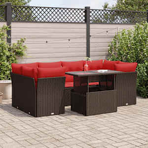 Vrtna sedežna garnitura z blazinami 7-delna rjav ratan/akacija