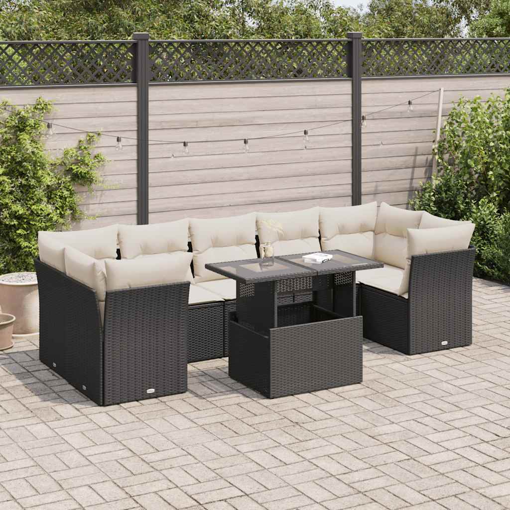 8-tlg. Garten-Sofagarnitur mit Kissen Schwarz Poly Rattan