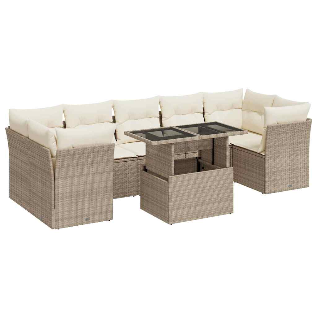 Thumbnail - vidaXL 8-tlg. Garten-Sofagarnitur mit Kissen Beige Poly Rattan