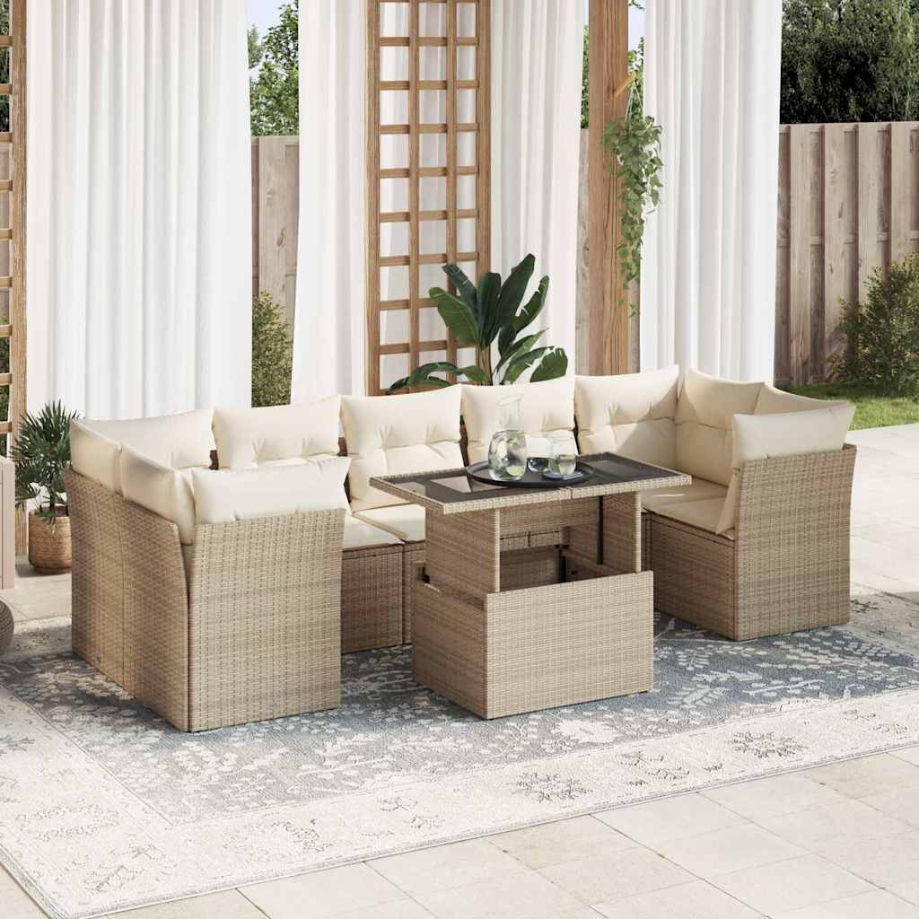 vidaXL 8-tlg. Garten-Sofagarnitur mit Kissen Beige Poly Rattan