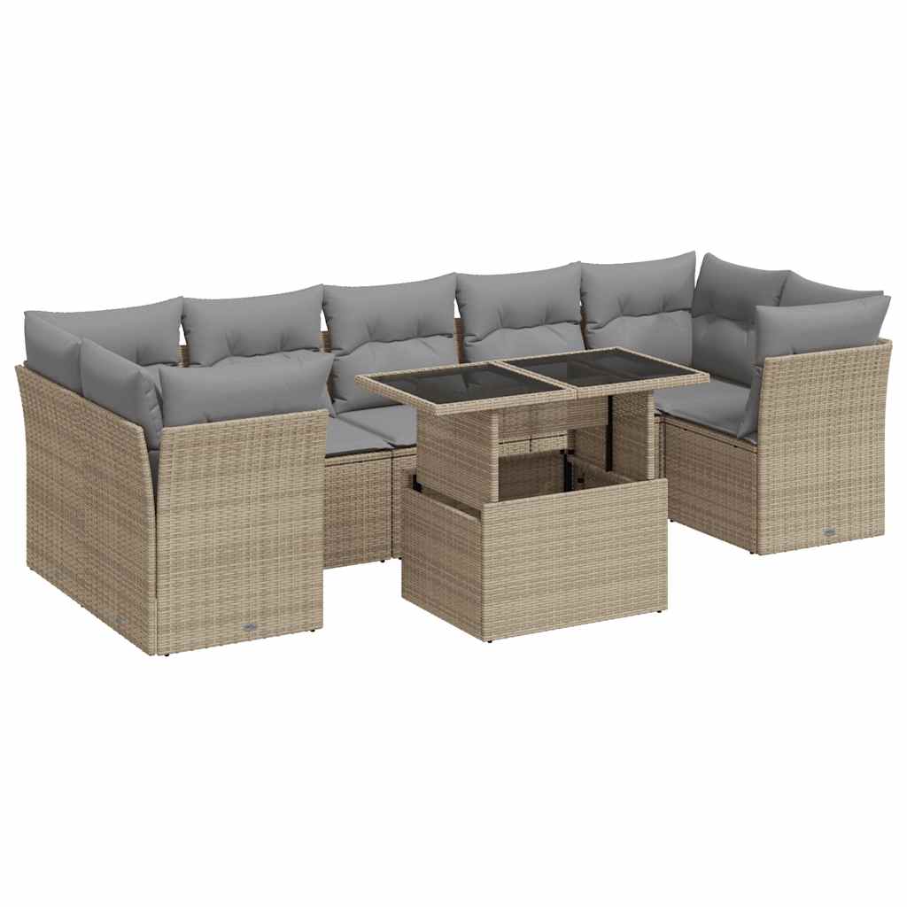 Thumbnail - vidaXL 8-tlg. Garten-Sofagarnitur mit Kissen Beige Poly Rattan
