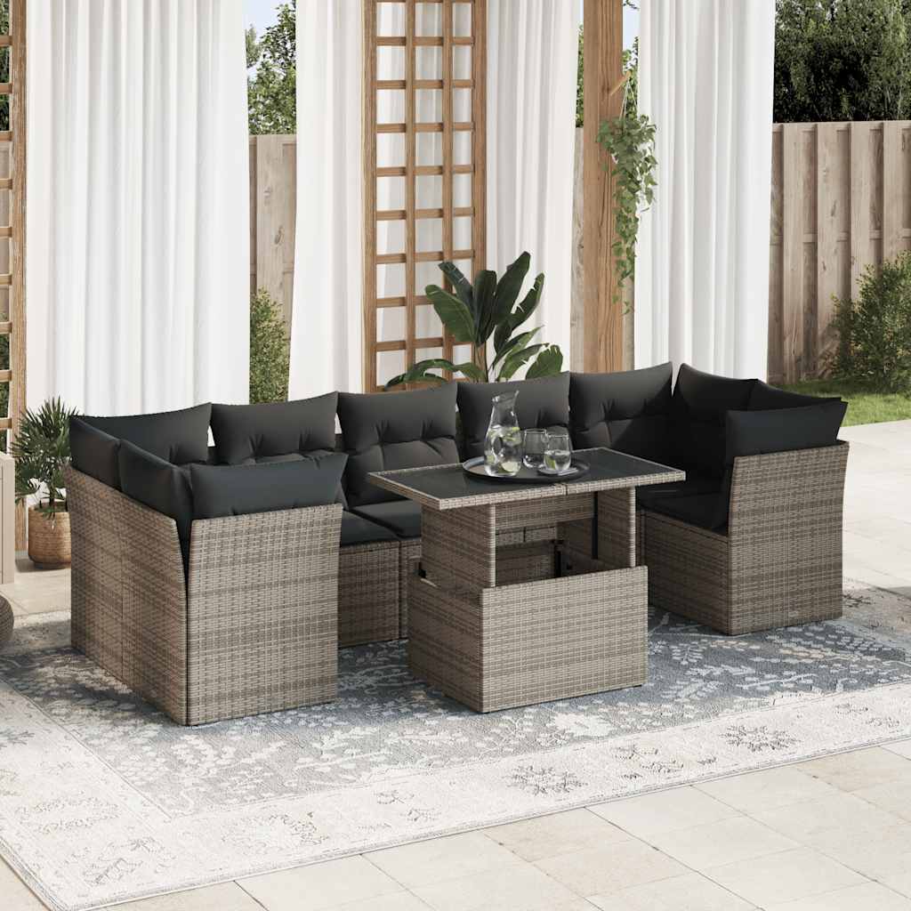 vidaXL 8-tlg. Garten-Sofagarnitur mit Kissen Grau Poly Rattan