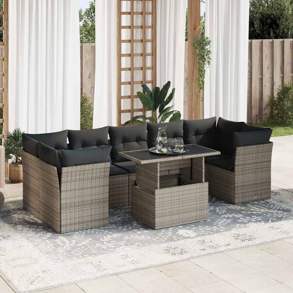 vidaXL Set canapele de grădină cu perne, 8 piese, gri, poliratan
