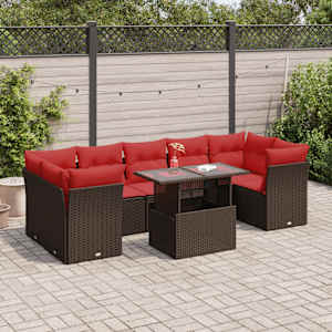 Vrtna sedežna garnitura z blazinami 8-delna rjav ratan/akacija