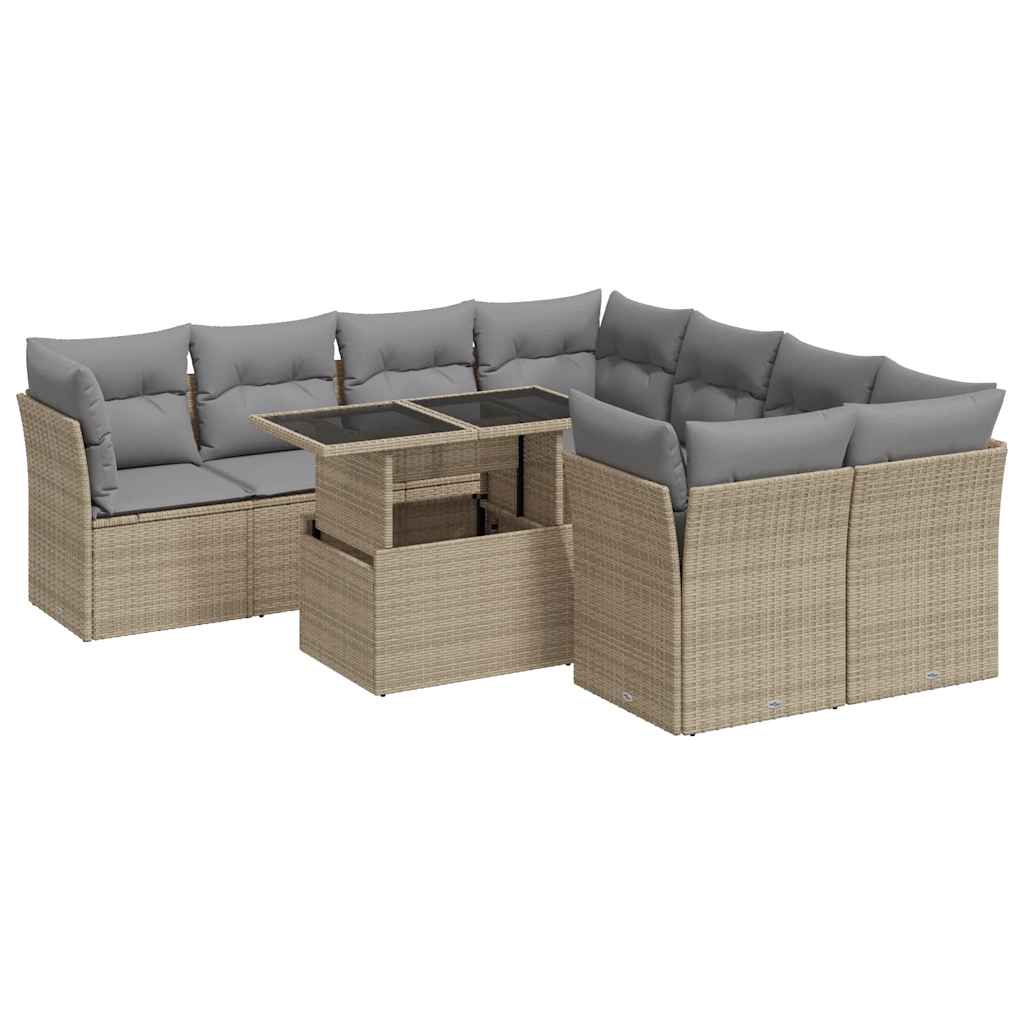 Thumbnail - vidaXL 9-tlg. Garten-Sofagarnitur mit Kissen Beige Poly Rattan
