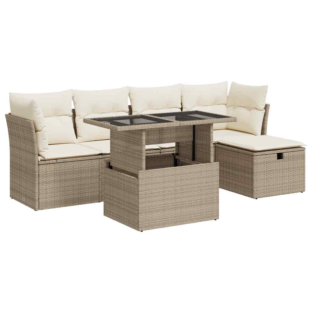 Thumbnail - vidaXL 6-tlg. Garten-Sofagarnitur mit Kissen Beige Poly Rattan