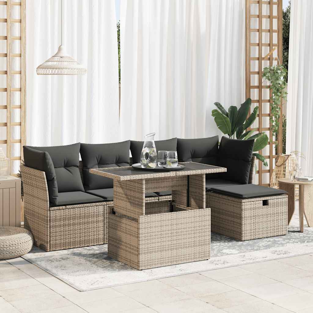 vidaXL 6-tlg. Garten-Sofagarnitur mit Kissen Grau Poly Rattan