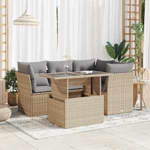 Vrtna sedežna garnitura 5-delna z blazinami bež poli ratan