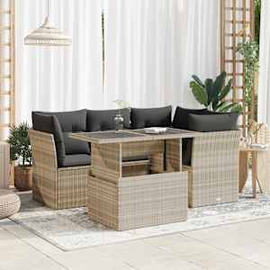 Vrtna sedežna garnitura 5-delna z blazinami siv poli ratan