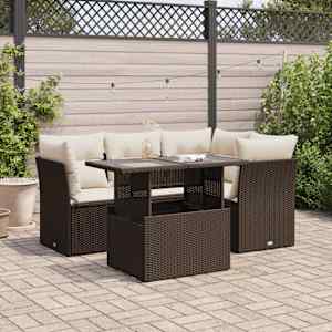 Vrtna sedežna garnitura 5-delna z blazinami rjav poli ratan