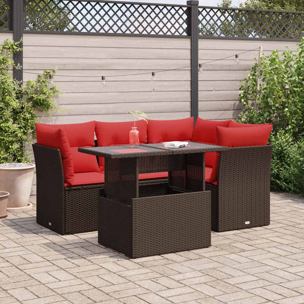 vidaXL Set canapele de grădină cu perne, 5 piese, maro, poliratan