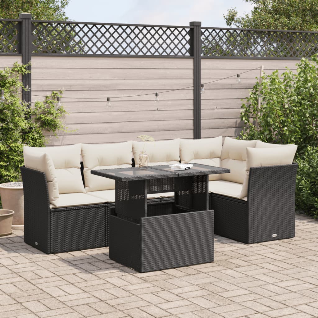 vidaXL 6-tlg. Garten-Sofagarnitur mit Kissen Schwarz Poly Rattan