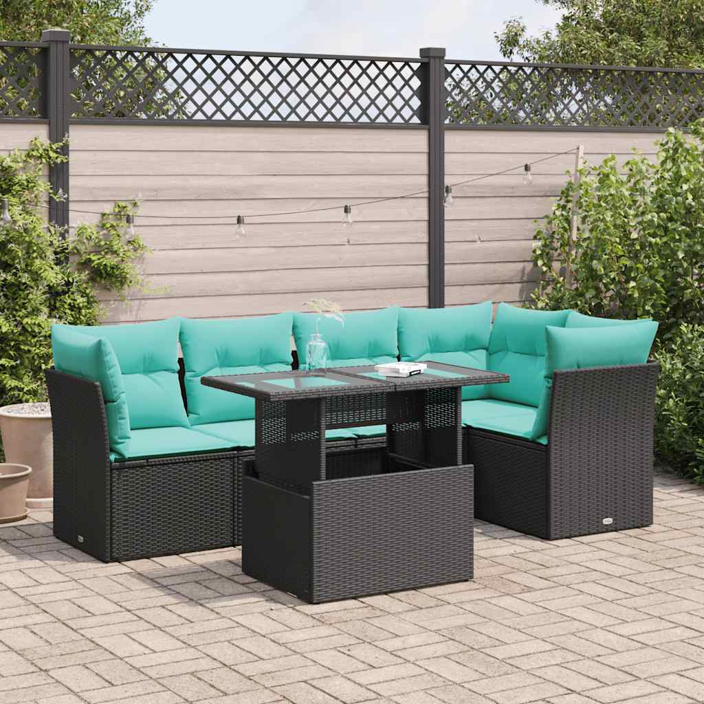 vidaXL 6-tlg. Garten-Sofagarnitur mit Kissen Schwarz Poly Rattan