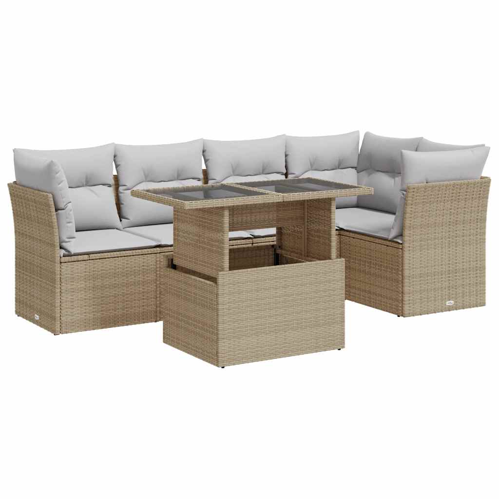 Thumbnail - vidaXL 6-tlg. Garten-Sofagarnitur mit Kissen Beige Poly Rattan