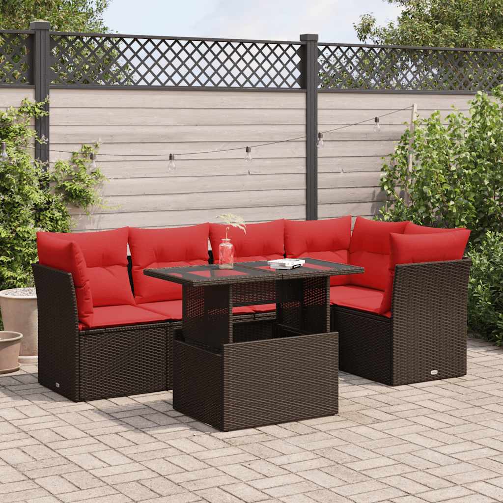 vidaXL 6-tlg. Garten-Sofagarnitur mit Kissen Braun Poly Rattan Akazie