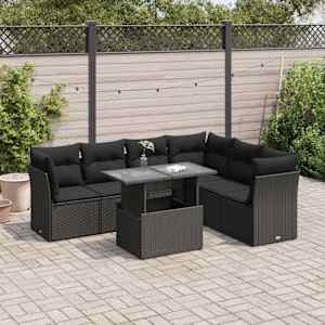 Vrtna sedežna garnitura 7-delna z blazinami črn poli ratan