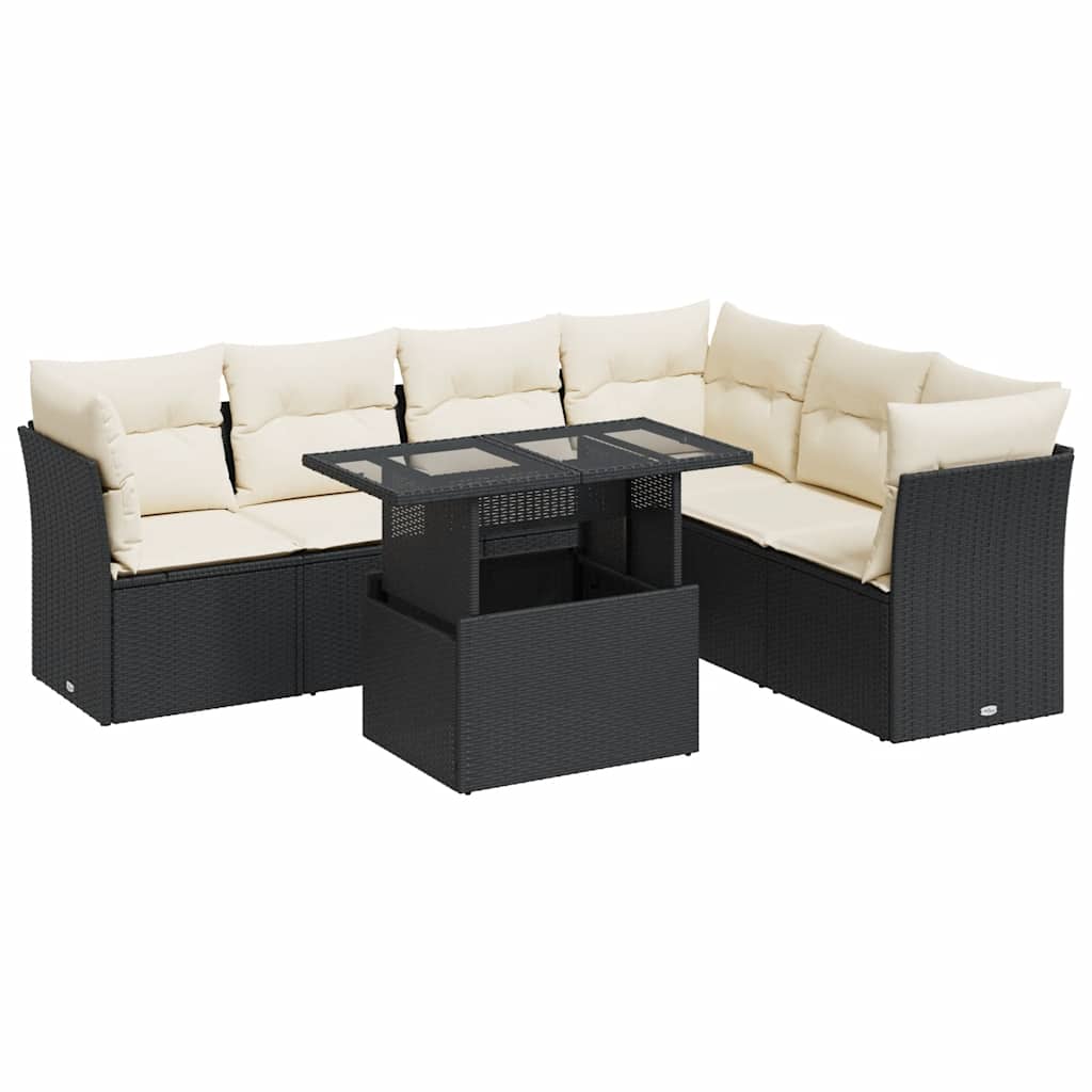 Thumbnail - vidaXL 7-tlg. Garten-Sofagarnitur mit Kissen Schwarz Poly Rattan
