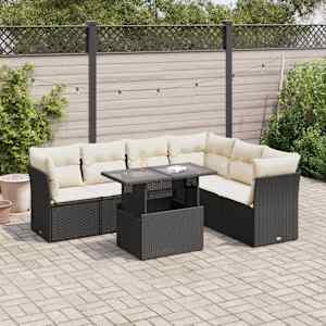 Vrtna sedežna garnitura 7-delna z blazinami črn poli ratan