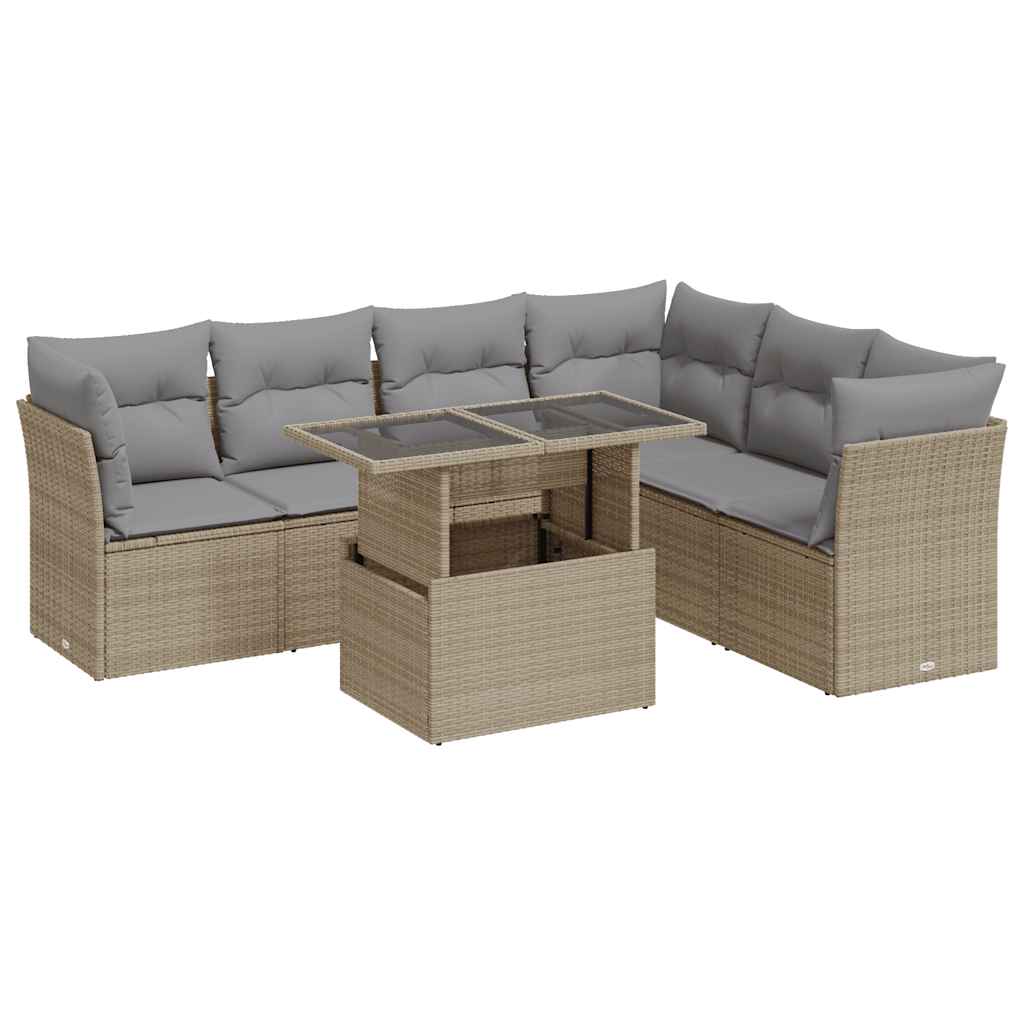 Thumbnail - vidaXL 7-tlg. Garten-Sofagarnitur mit Kissen Beige Poly Rattan