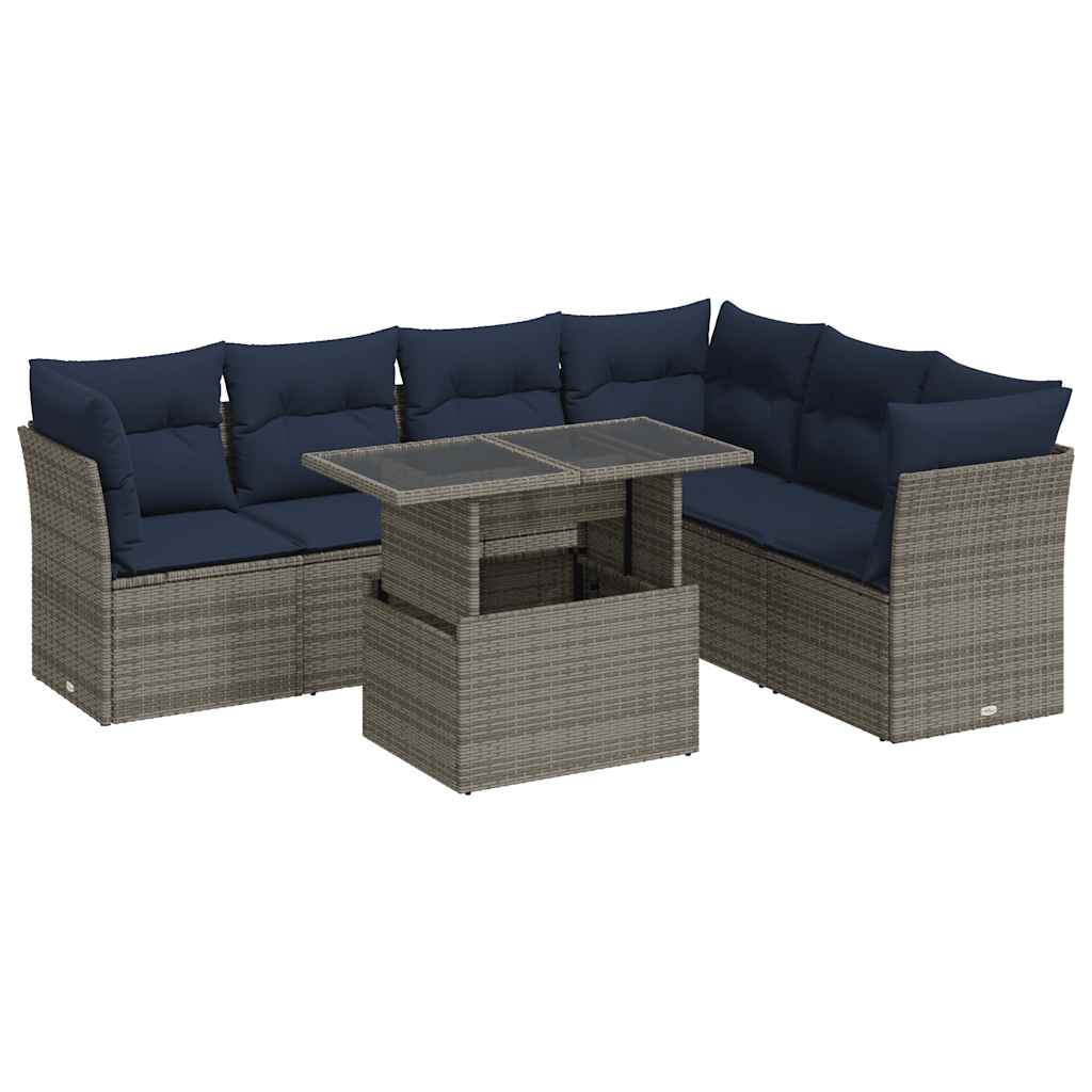 Thumbnail - vidaXL 7-tlg. Garten-Sofagarnitur mit Kissen Schwarz Poly Rattan