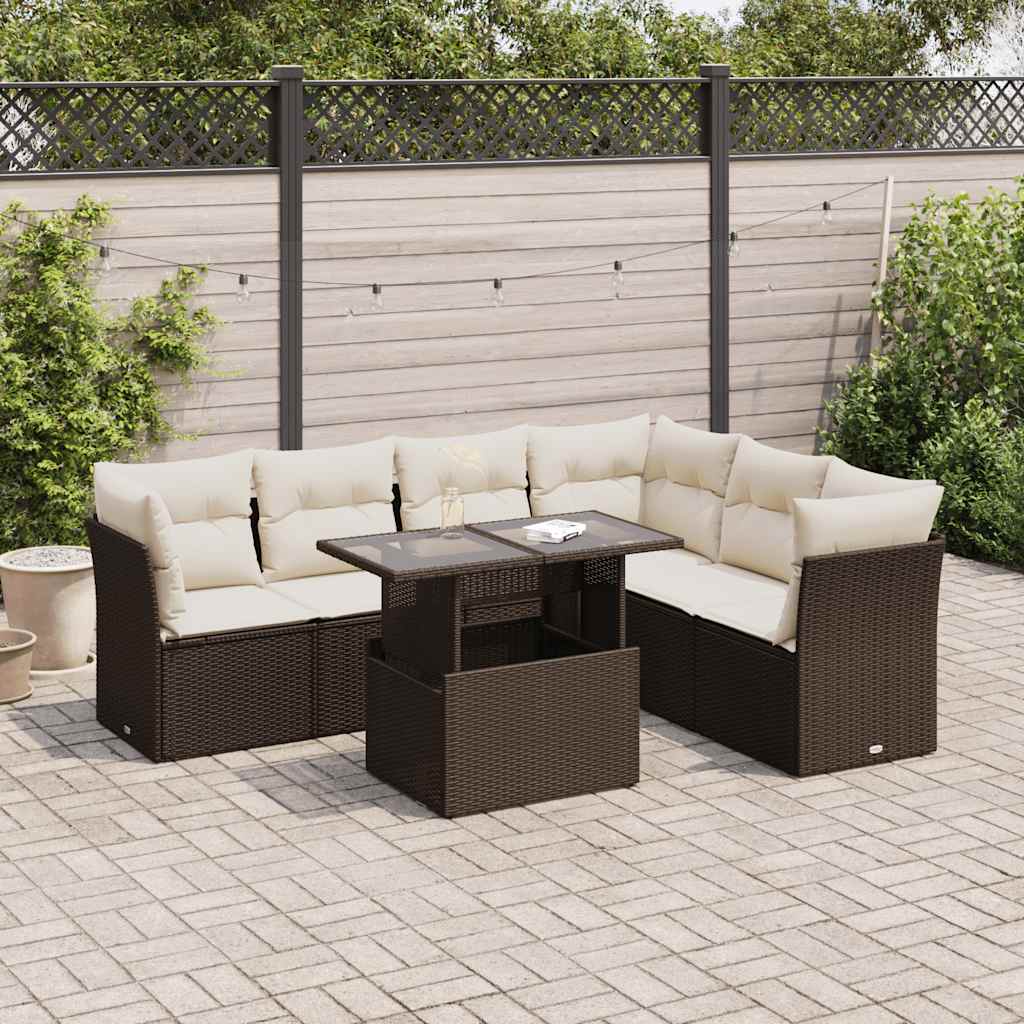 vidaXL Set canapele de grădină cu perne, 7 piese, maro, poliratan