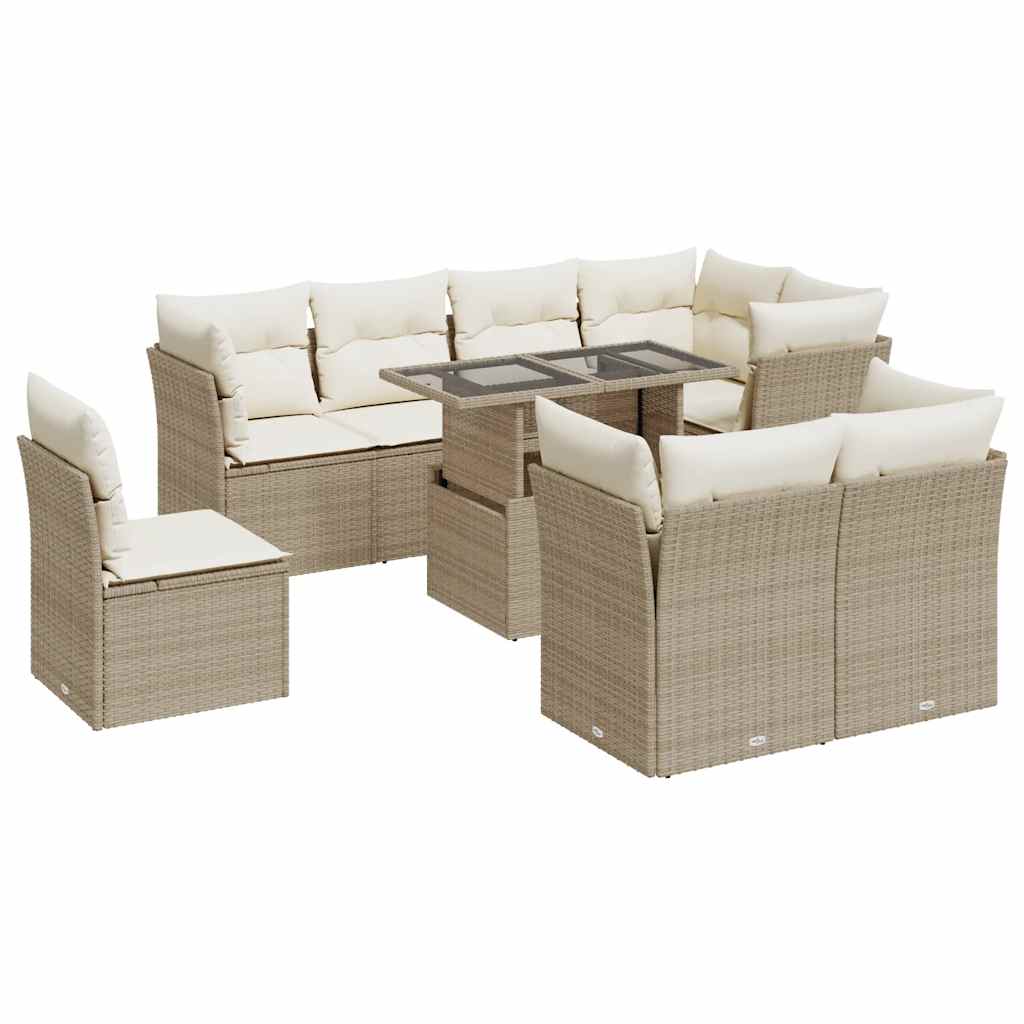 Thumbnail - vidaXL 9-tlg. Garten-Sofagarnitur mit Kissen Beige Poly Rattan