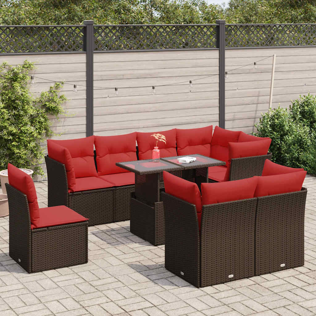 vidaXL Set canapele de grădină cu perne, 9 piese, maro, poliratan