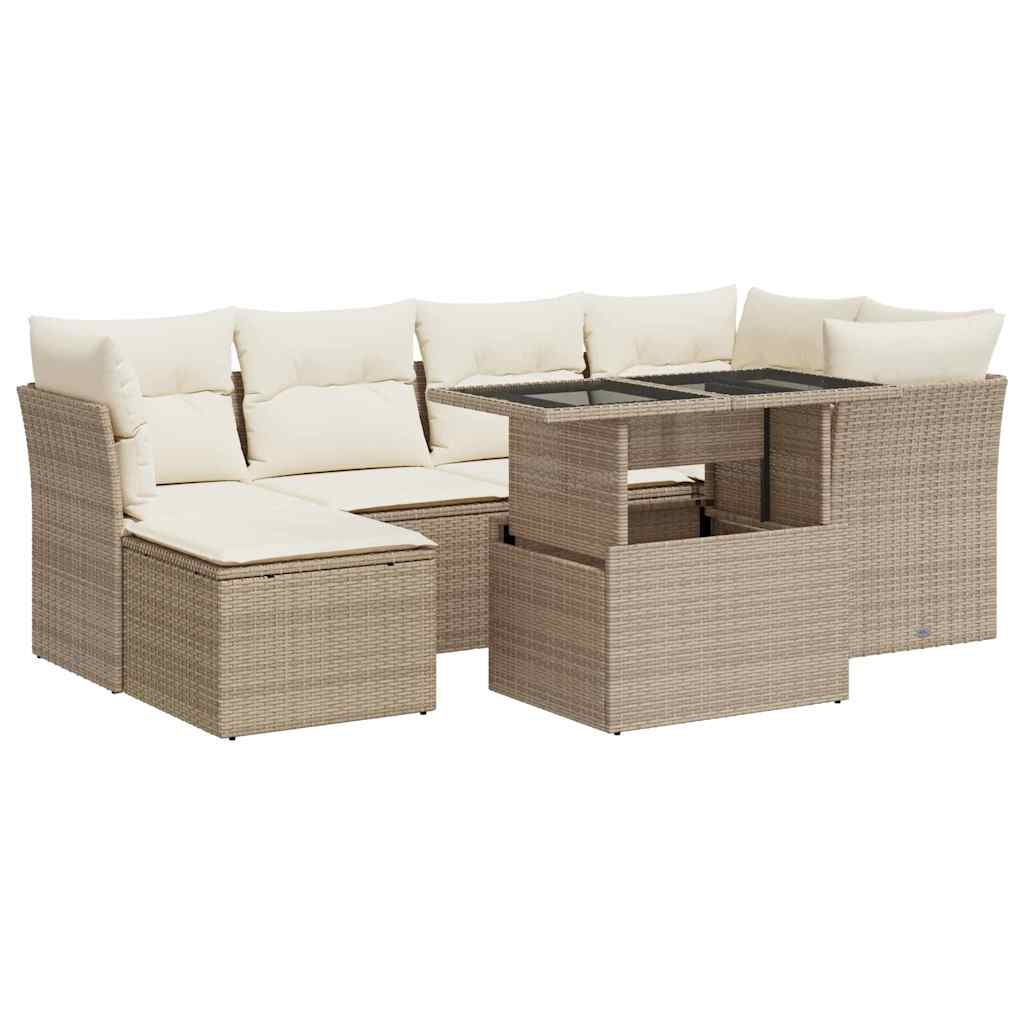 Thumbnail - vidaXL 7-tlg. Garten-Sofagarnitur mit Kissen Beige Poly Rattan