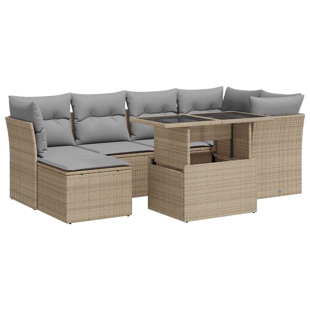 Thumbnail - vidaXL 7-tlg. Garten-Sofagarnitur mit Kissen Beige Poly Rattan