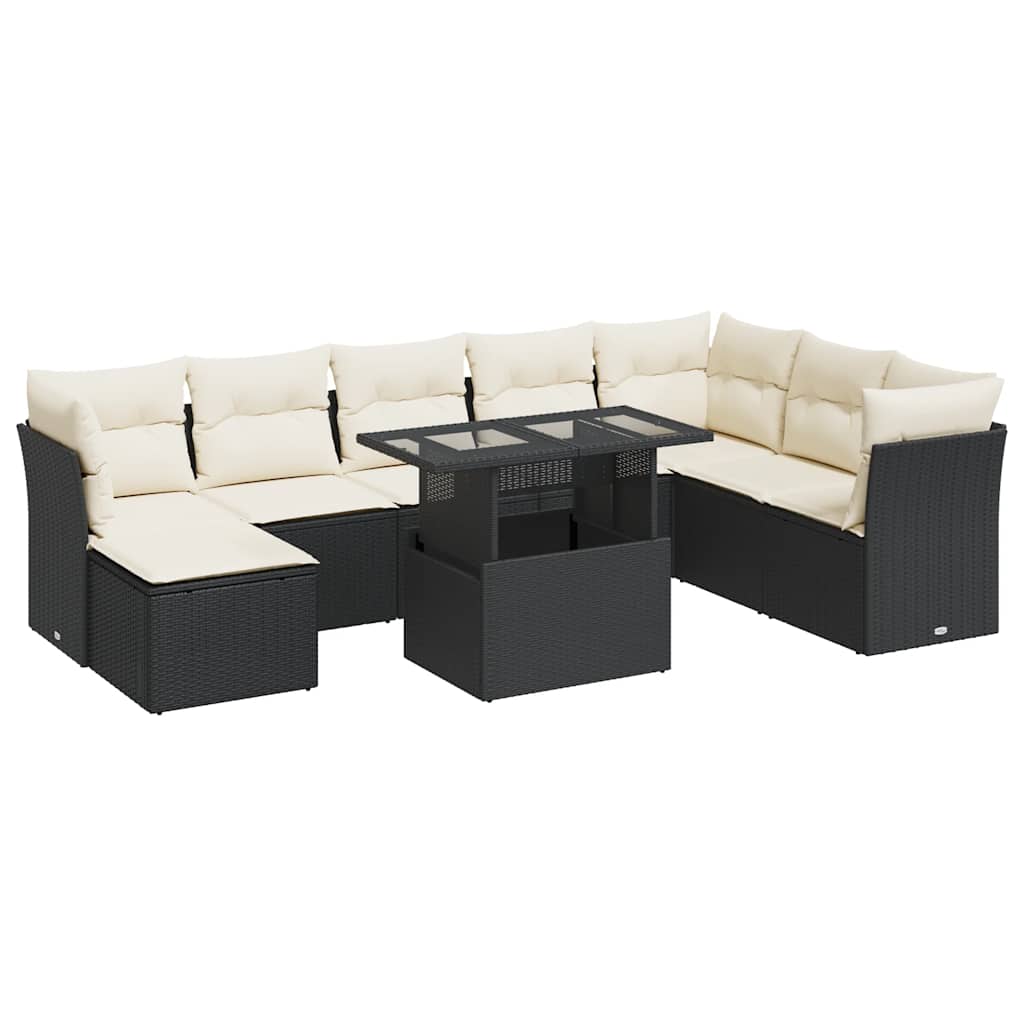 vidaXL 9-dijelni set vrtnih sofa s jastucima crni od poliratana-image-3326207