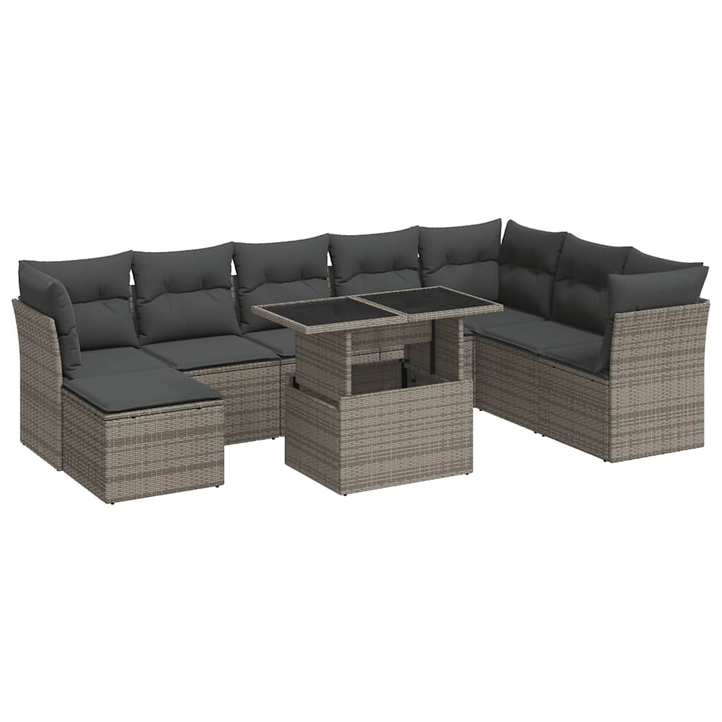 Thumbnail - vidaXL 9-tlg. Garten-Sofagarnitur mit Kissen Grau Poly Rattan