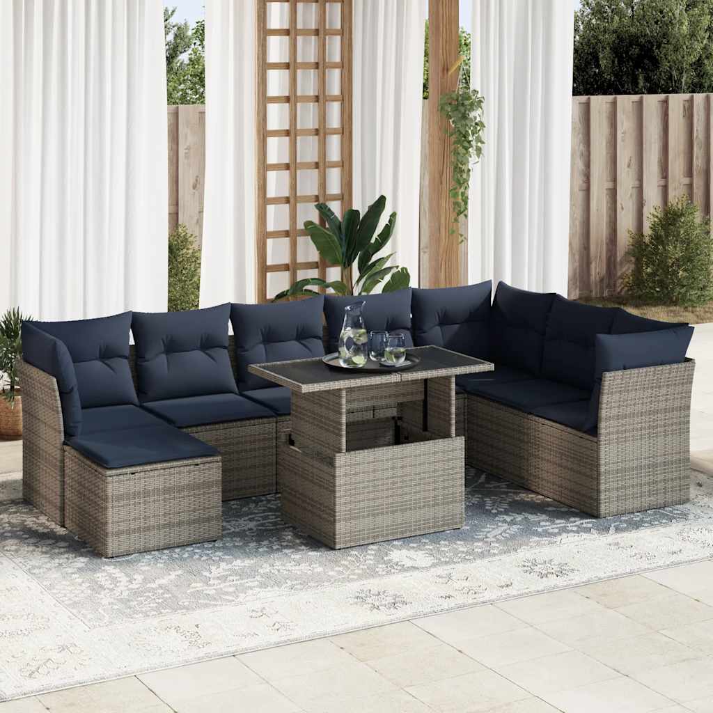 vidaXL Set canapele grădină cu perne 9 piese gri poliratan/lemn acacia