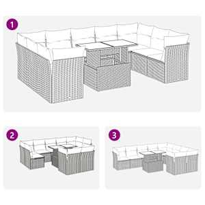 10dílná zahradní sedací souprava s poduškami černá polyratan - obrázek 9
