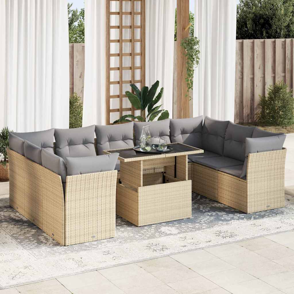 vidaXL Set canapele de grădină cu perne, 10 piese, bej, poliratan