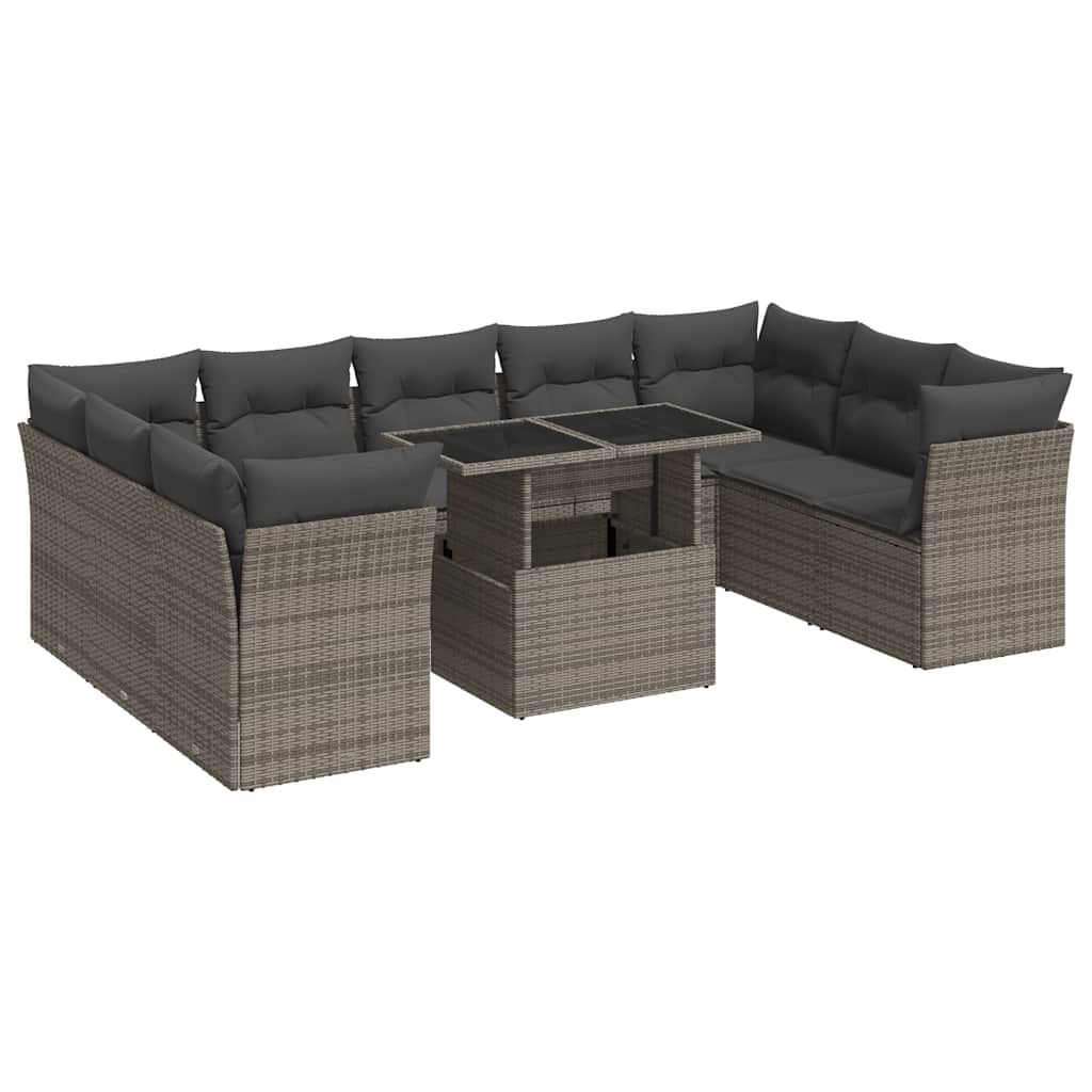 Thumbnail - vidaXL 10-tlg. Garten-Sofagarnitur mit Kissen Grau Poly Rattan